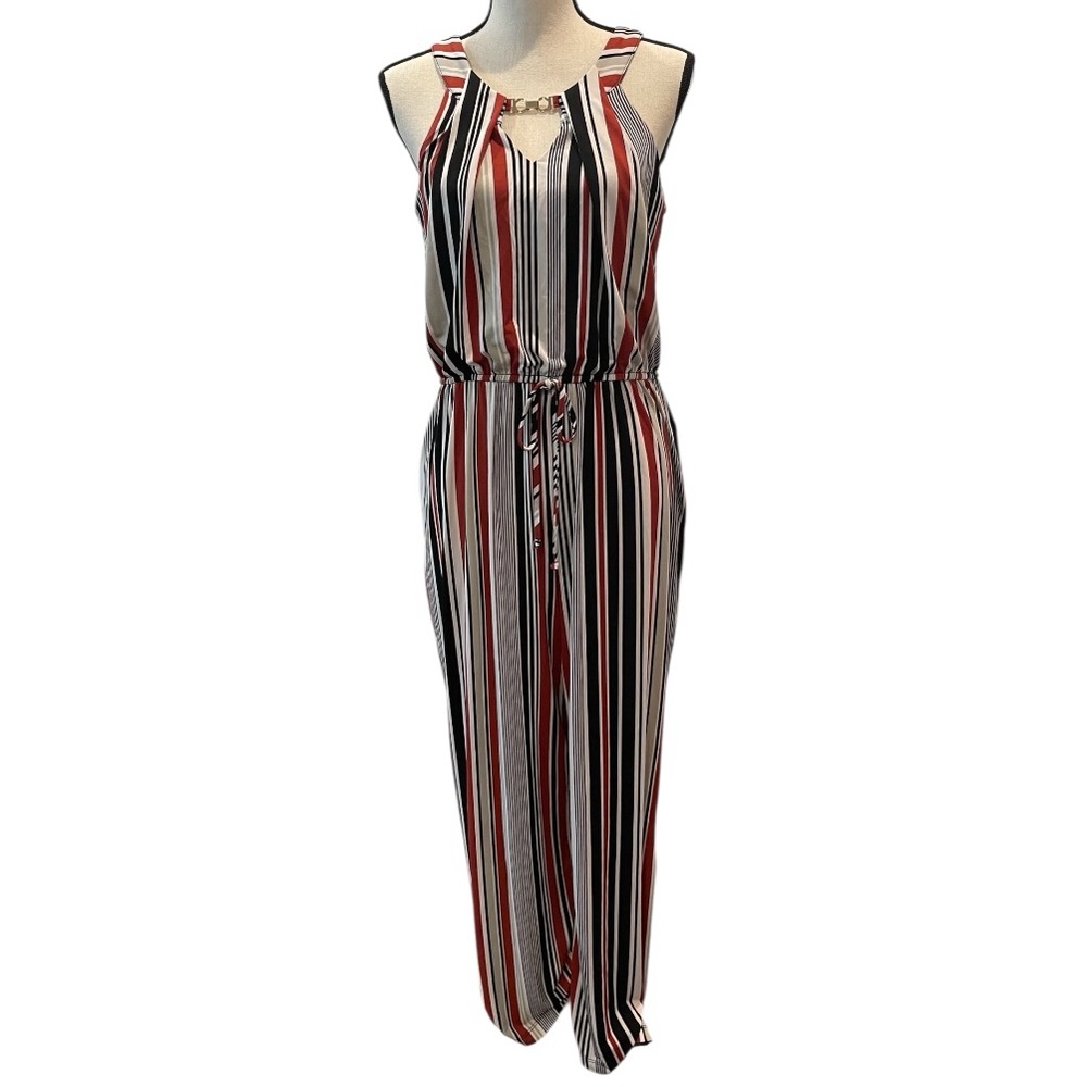 Enfocus Studio Striped Jumpsuit - Red, Black, White